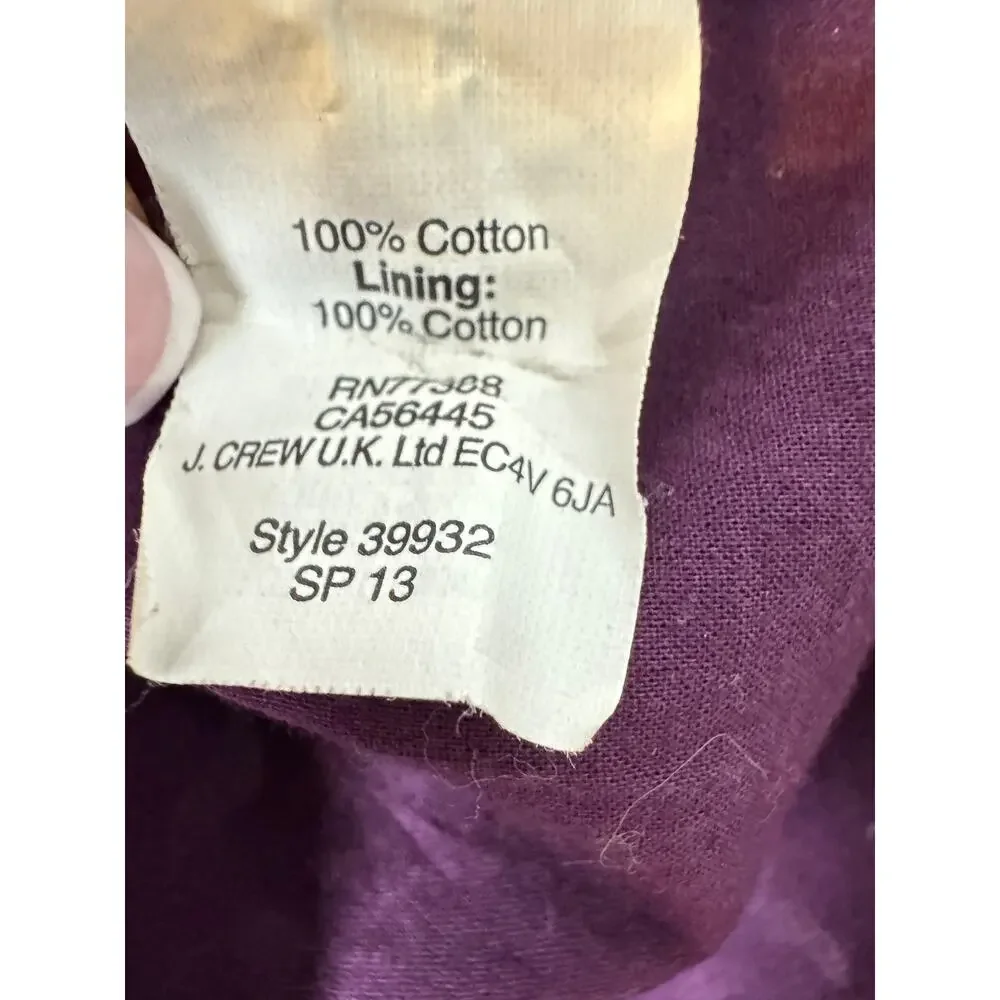 J.Crew Purple Eyelet Short Sleeve Shirt Size 8